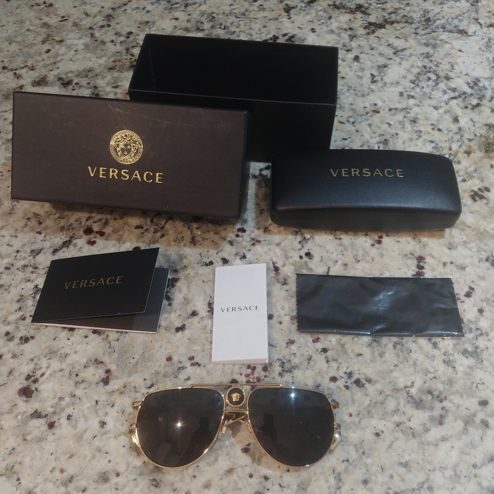 Versace Aviator Sunglasses with Gold Frame and Black Lenses